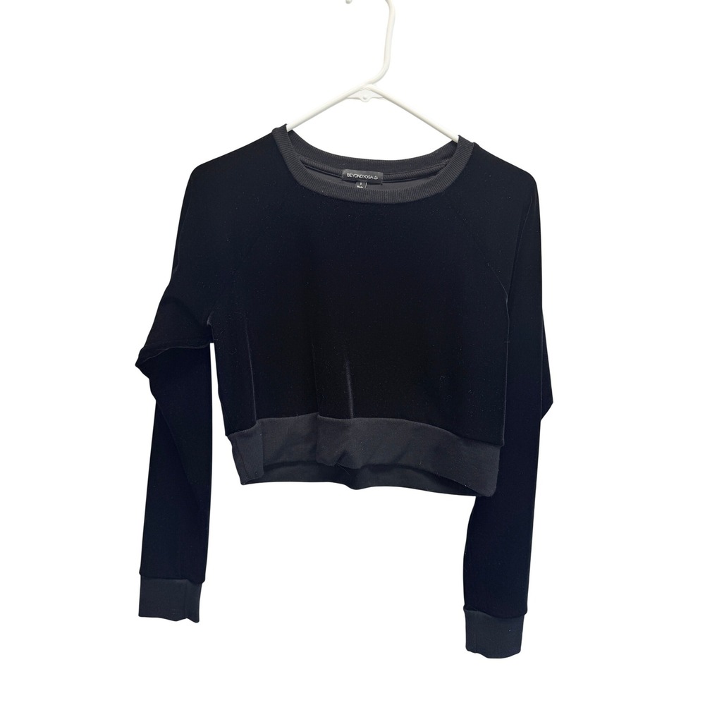 Beyond Yoga‎ Sweatshirt Velvet Cropped Small Black Women